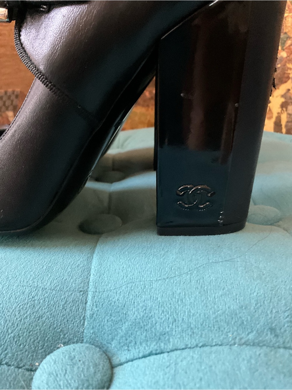 CHANEL Black Patent & Leather Mary Jane Pumps - Picture 7 of 8